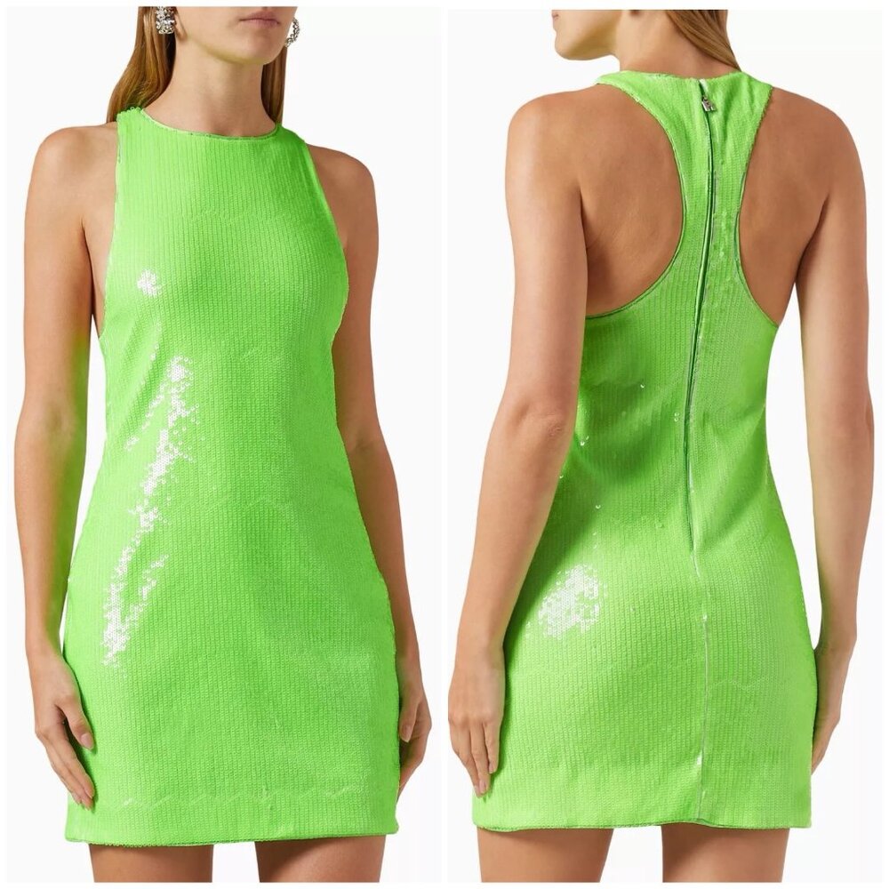 New ROTATE Sleeveless Sequin-embellished‎ Cocktail minidress in Green Size 12
